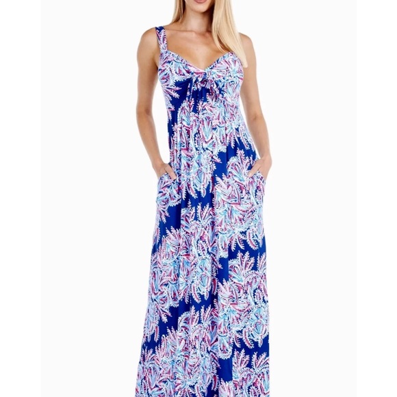 Lilly Pulitzer NWT Maui Maxi Dress Miss Shell Oyster Bay Blue Size 0 - Picture 6 of 12